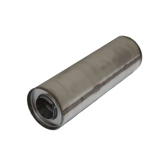 5" ROUND BARREL WITH 2.5" IN & OUT & 12" LENGTH/ STRAIGHT THROUGH 409 STAINLESS NON-POLISHED - Image 2